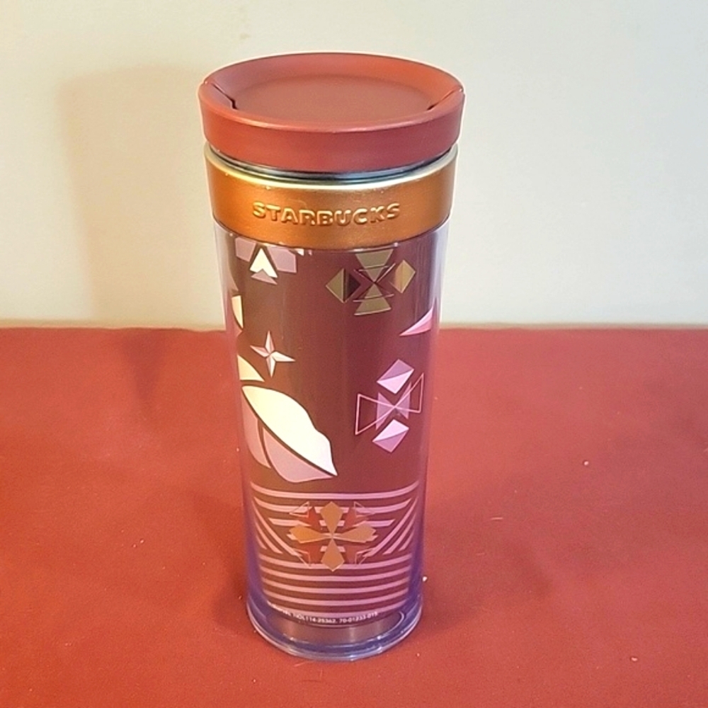 STARBUCKS 2013 Holiday Brown & Gold Tumbler With Gold Band